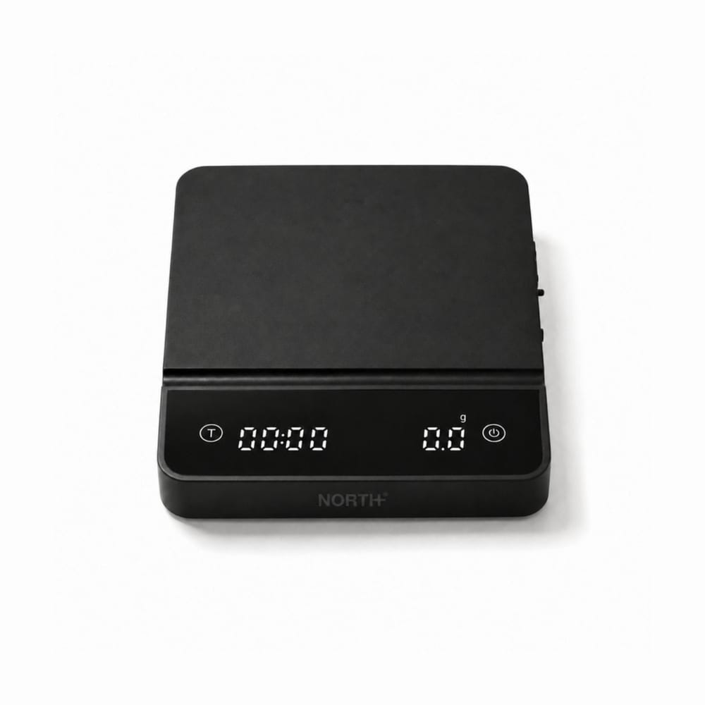 NORTH Kaffevægt sort med timer, 0,1 g præcision og 4 funktioner, genopladelig via USB-C